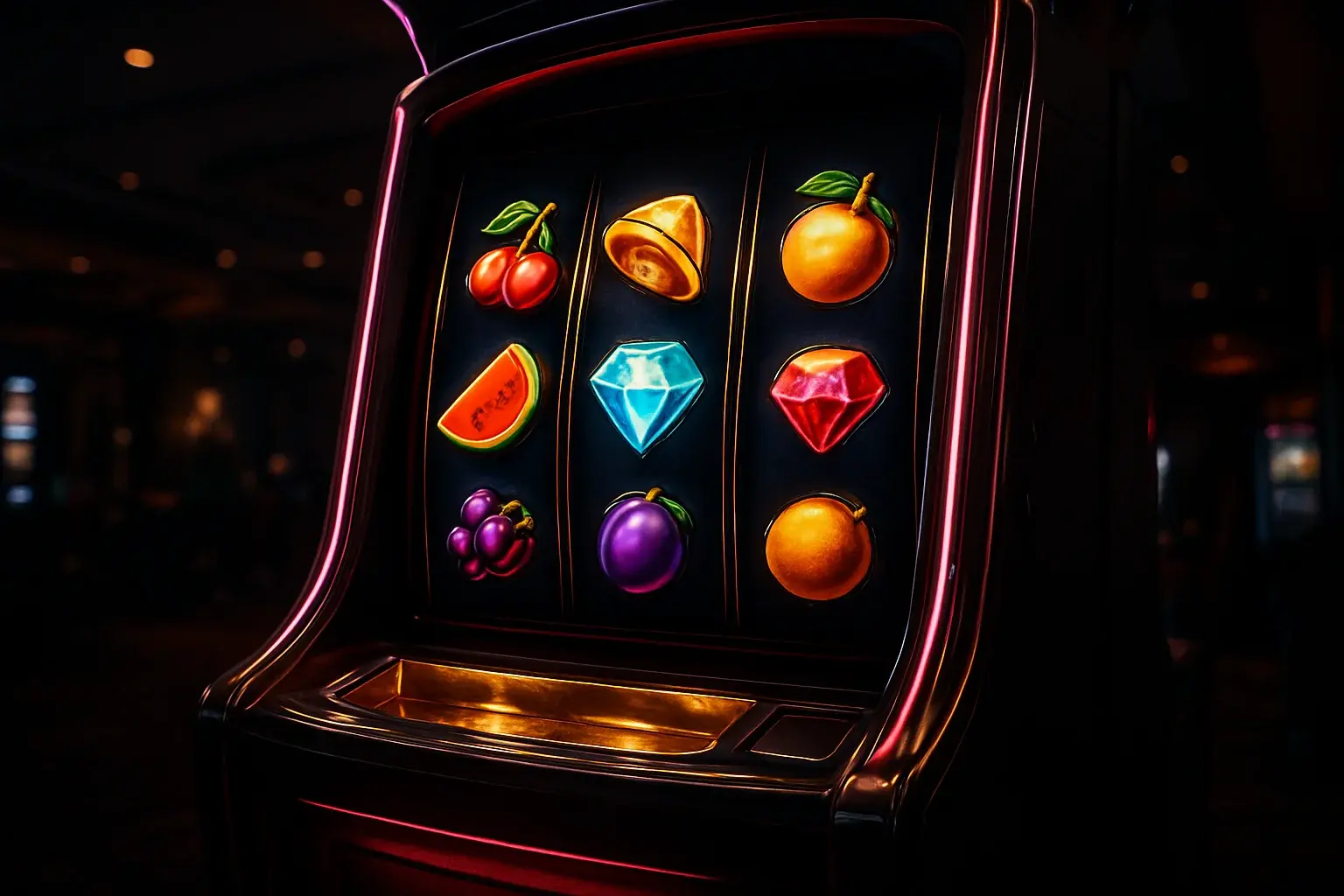 Premium slot machine with three vertical reels in luxury casino